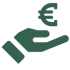 Icon mit ausgestreckter Hand und dem Euro-Symbol in grün