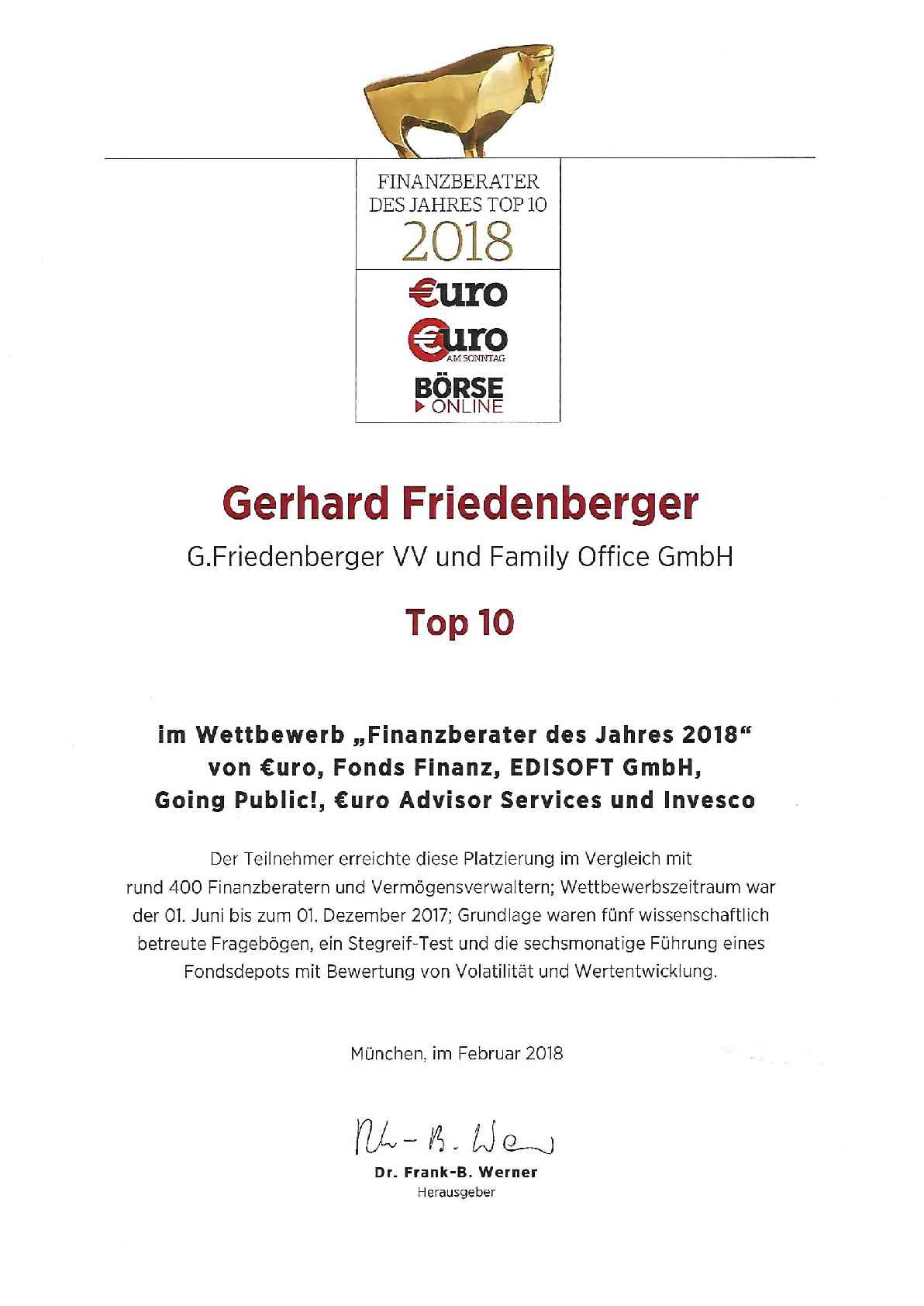 EURO Finanzberater des Jahres Top 10 2018