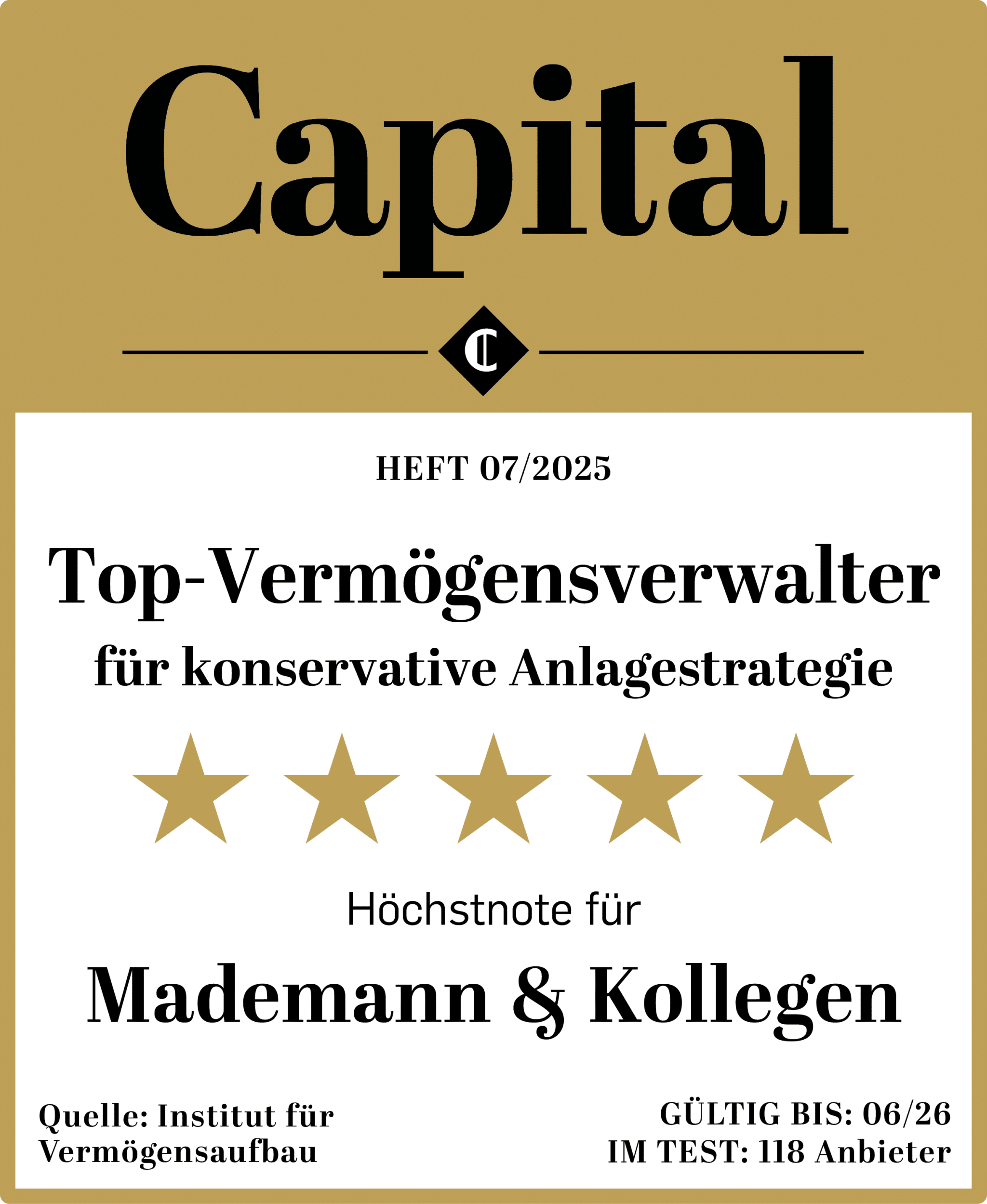 siegel 2025 vermögensverwalter kategorie ausgewogen 5 sterne mademann & kollegen 2025